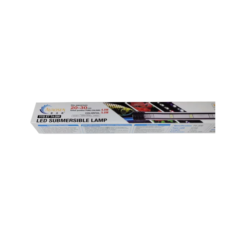 Box of LED submersible lamp on a white background